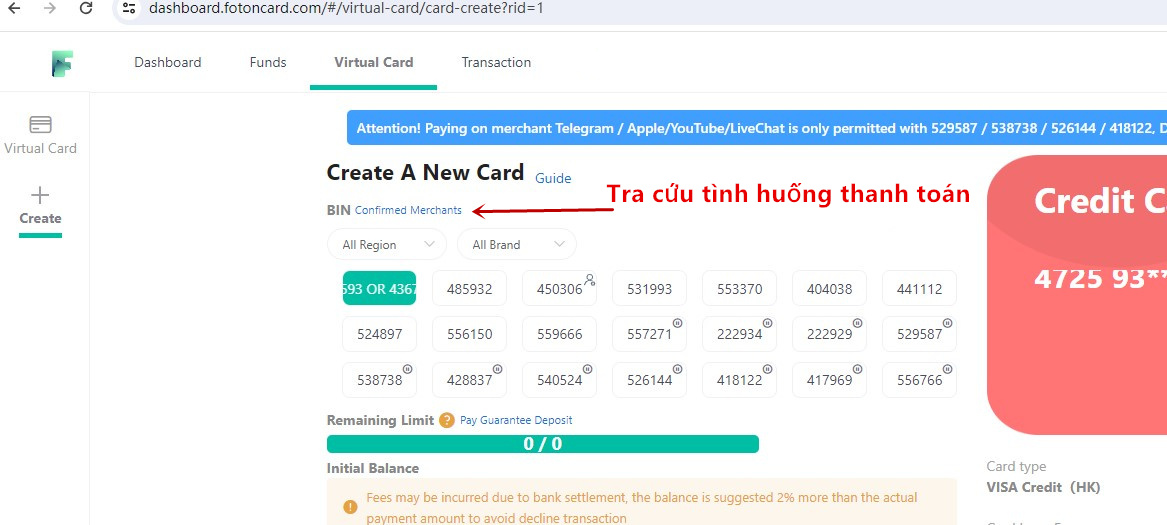 Tra cứu dải BIN phù hợp bằng cách nhập tên nền tảng